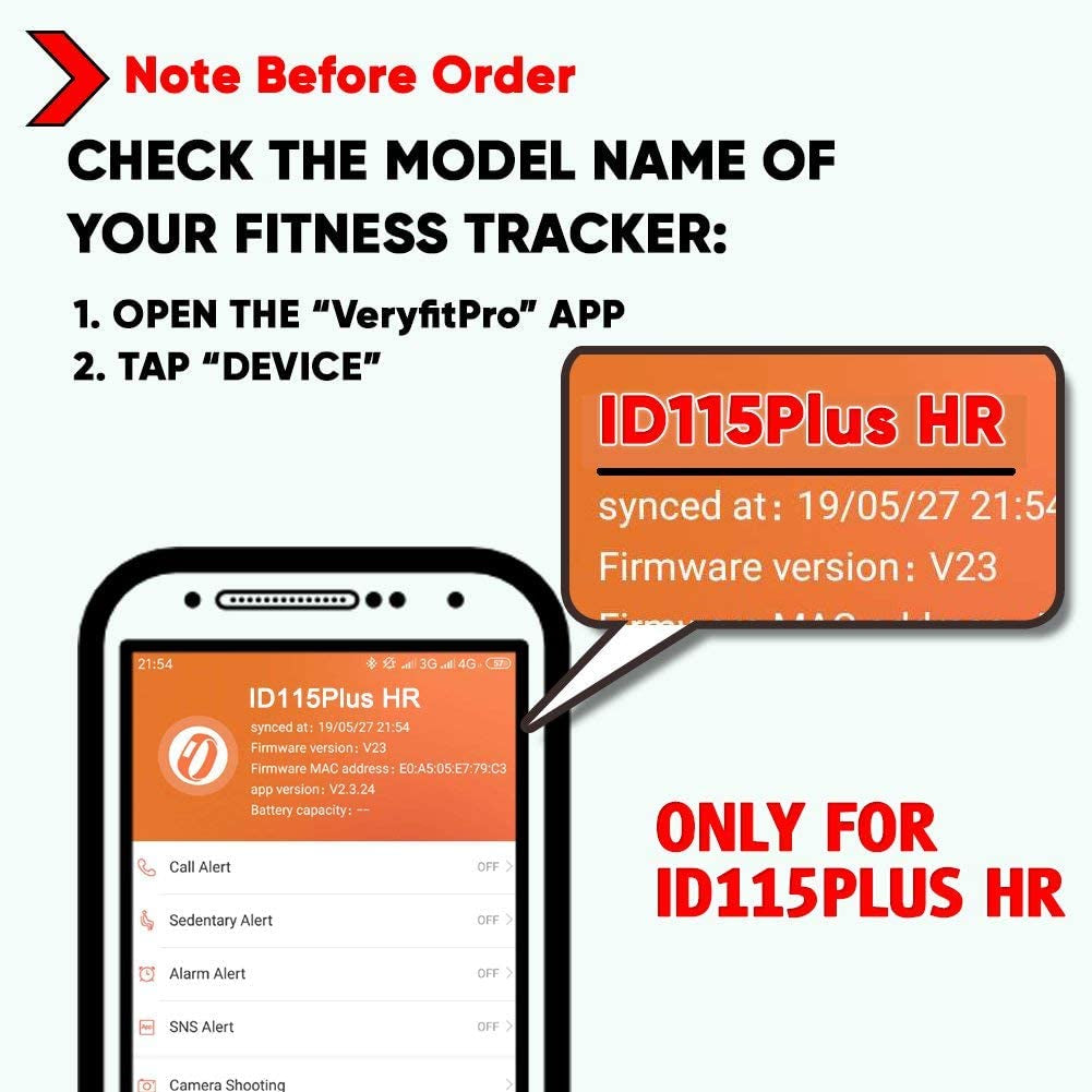 Id115Plus Hr Very Fit Pro Bands Replacement Strap for Veryfitpro Id115Plus HR Letscom Fitness Tracker Bands, Lintelek Fitness Tracker Bands, Letsfit Replacement Bands Purple and Black